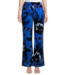 Diane Von Furstenberg Blue Erica Floral Velvet Pants