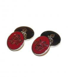 Ralph Lauren Red Silver Vintage Collegiate Rose Cufflinks