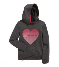 Calvin Klein Girls Grey Glitter Heart Long Sleeve Hoodie