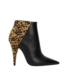 Saint Laurent Black Leopard Print Leather Booties