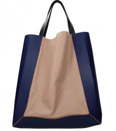 Marni Blue/Natural Pink Solid Colorblock Large Tote