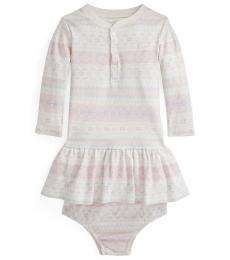 Ralph Lauren Baby Girls Cream Multi Waffle-Knit Dress