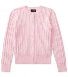 Ralph Lauren Girls Hint of Pink Cable-Knit Cardigan