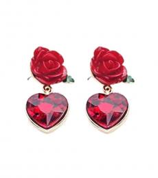 Red Rose Heart Crystals Earrings