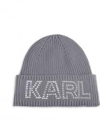 Karl Lagerfeld Grey Logo Studded Beanie Hat