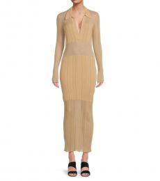 BCBGMaxazria Beige Ribbed Bodycon Maxi Sweater Dress