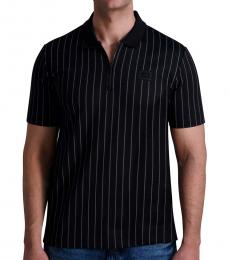 Karl Lagerfeld Black Stripe Zip Front Polo
