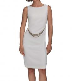DKNY Off White Boat Neck Chain Belt Dress
