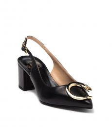 Roberto Cavalli Black Snake Accented Slingback Heels