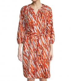 Karl Lagerfeld Red Belted Abstract Shirtdress