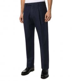 Navy Blue  Cotton And Linen Double Pleat Pants
