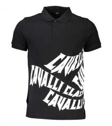 Cavalli Class Black Regular Fit Logo Print Polo
