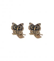 Antique Gold Embellished Owl Stud Earrings