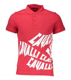 Cavalli Class Red Regular Fit Logo Print Polo