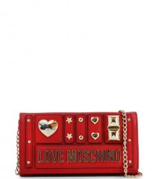 Love Moschino Red Metal Studs Clutch