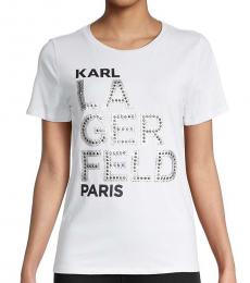 Karl Lagerfeld White Metallic Logo T-Shirt