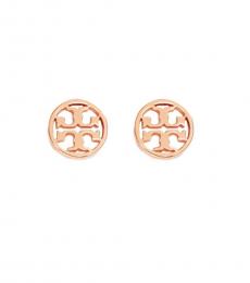 Tory Burch Rose Gold Logo Circle Stud Earrings