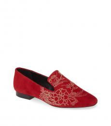 Deep Red Nova Floral Studded Loafers