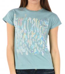 Just Cavalli Light Blue Crew Neck Printed T-Shirts