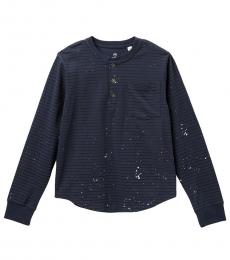AG Adriano Goldschmied Boys Navy Yarn Dye Henley T-Shirt