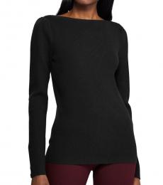 Ralph Lauren Black Petite Puffed-Sleeve Sweater