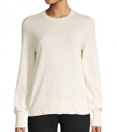 Michael Kors White Crewneck Cotton-Blend Sweater