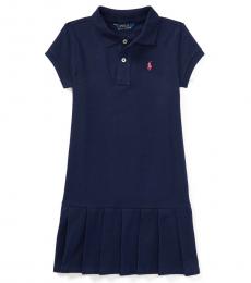Ralph Lauren Little Girls French Navy Pleated Polo Dress