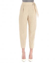 Brunello Cucinelli Beige Belted Linen Blend Pants