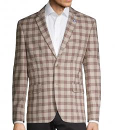 Ben Sherman Light Brown Standard-Fit Plaid Sportcoat