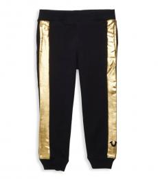 True Religion Little Girls Black Metallic-Stripe Sweatpants
