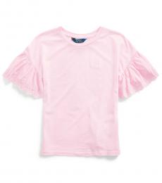 Ralph Lauren Girls Carmel Pink Eyelet Cotton-Modal Top