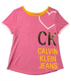 Calvin Klein Girls Berry Logo Ringer T-Shirt