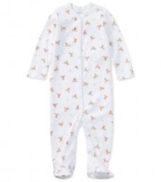 Baby Girls White Printed Coverall