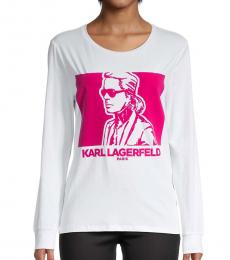 Karl Lagerfeld White Graphic Stretch-Cotton Tee