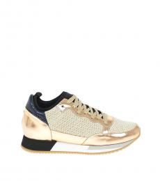 Gold Fabric Leather Bright Sneakers