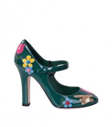 Green Mary Janes Floral Heels