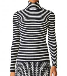 Tory Burch Navy Blue Striped Ribbed Turtleneck Top