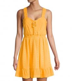 Betsey Johnson Yellow Embroidered Crinkle Blouson Dress
