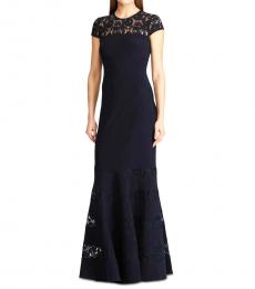 Navy Blue Lace-Inset Gown