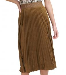 Brown Pleated Waistband Midi Skirt
