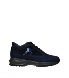 Blue Suede Sequins Logo Sneakers