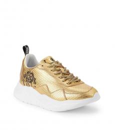 Gold Snake Print Leather Sneakers