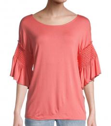 DKNY Coral Smocked Bell-Sleeve Top