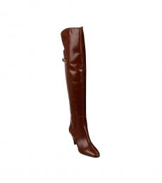 Dolce & Gabbana Brown Logo Overknee Boots