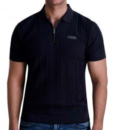 Karl Lagerfeld Black Spread Collar Zip Polo