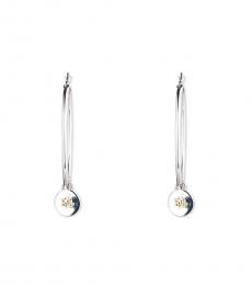 Ralph Lauren Silver Logo Disc Charm Hoop Earrings