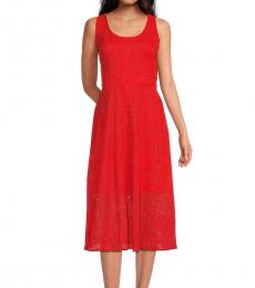 Karl Lagerfeld Red Logo Lace Midi Dress