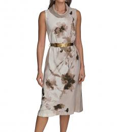 DKNY Multi Color Cowl Neck Floral Print Dress