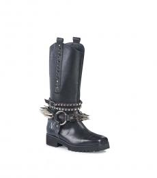Philipp Plein Black Rivet Studded Logo Boots