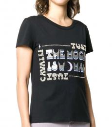 Just Cavalli Black Rhinestone Logo Printed T-Shirt